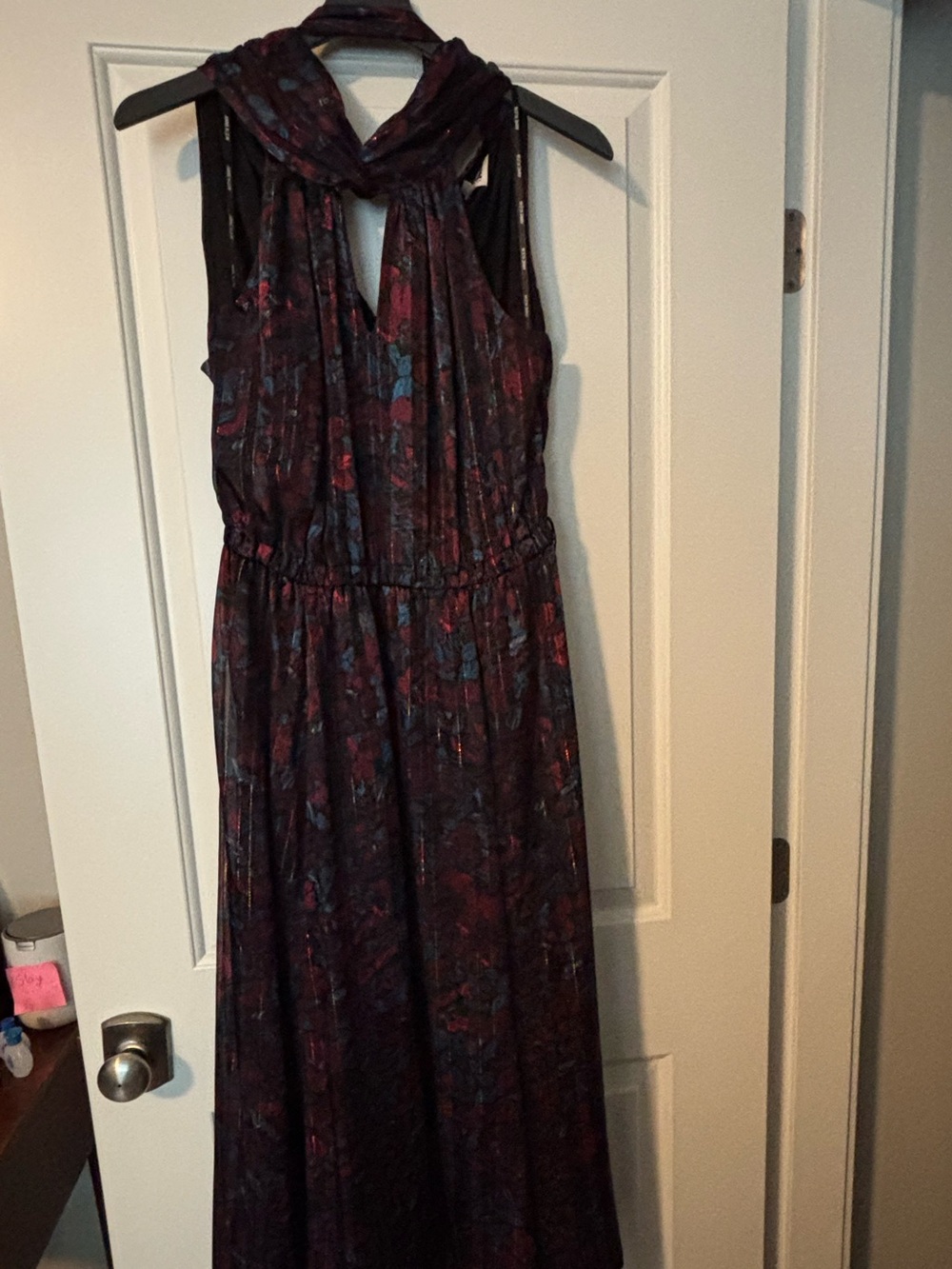 Anne Klein Plum Floral Halter Maxi Dress with Scarf Tie